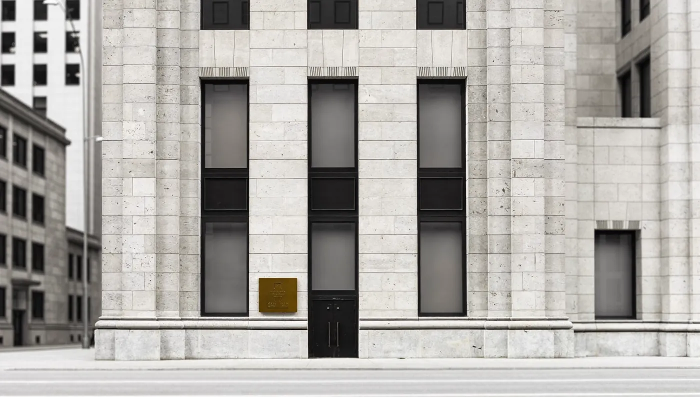 Limestone office frontage in a Sydney finance district.