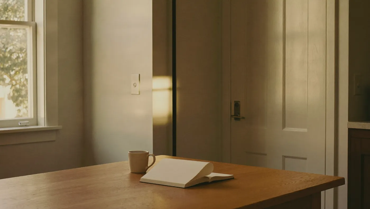 Sunlit Australian kitchen table, a calm place to sort cover.